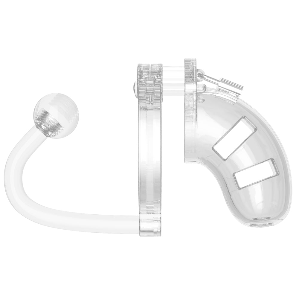 Man Cage 10Male 3.5 Inch Clear Chastity Cage With Anal Plug