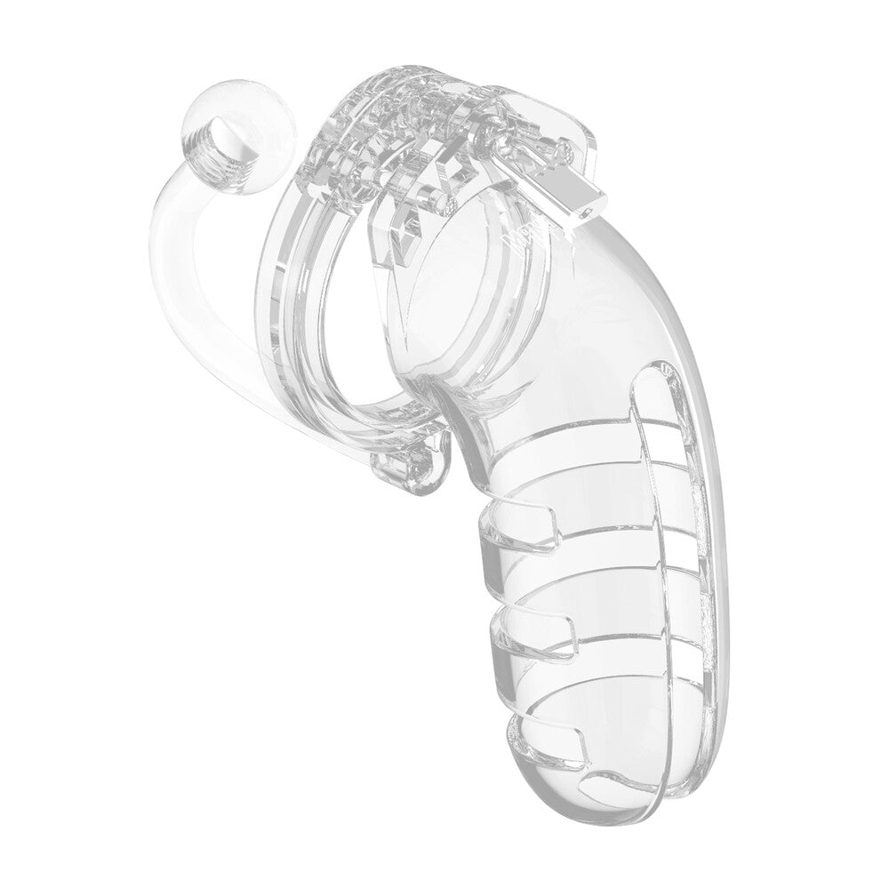 Man Cage 12Male 5.5 Inch Clear Chastity Cage With Anal Plug