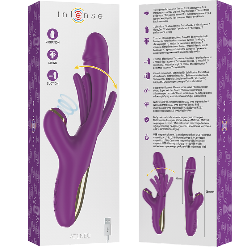 INTENSE - ATENEO RECHARGEABLE MULTIFUNCTION VIBRATOR 7 VIBRATIONS WITH OSCILLATING TONGUE AND PURPLE SUCTION
