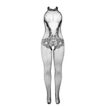 SUBBLIME - 951801 FISHNET AND LACE CROTCHLESS BODYSTOCKING WITH HIGH NECK BLACK ONE SIZE