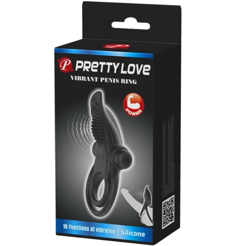 PRETTY LOVE - DOUBLE VIBRATING RING + CLITORIS STIMULATOR 10 VIBRATIONS BLACK