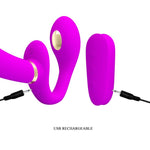 PRETTY LOVE - THUNDERBIRD DOUBLE STRAP-ON VIBRATOR REMOTE CONTROL PURPLE