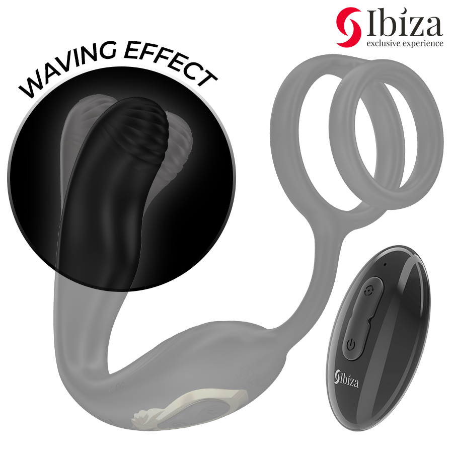 IBIZA - WIGGLE REMOTE CONTROLLED ROTATING ANAL PLUG WITH PERINEAL VIBRATION AND PENIS ENHANCING RINGS