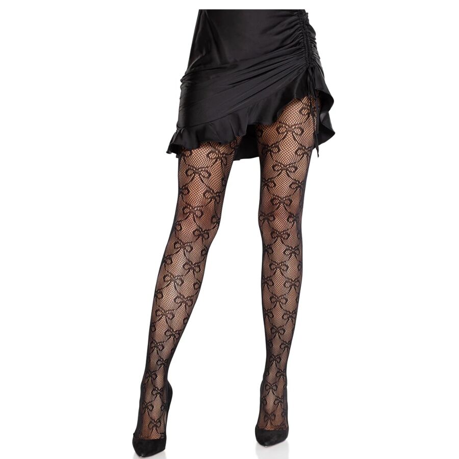 LEG AVENUE - FISHNET TIGHTS WITH BOW BLACK