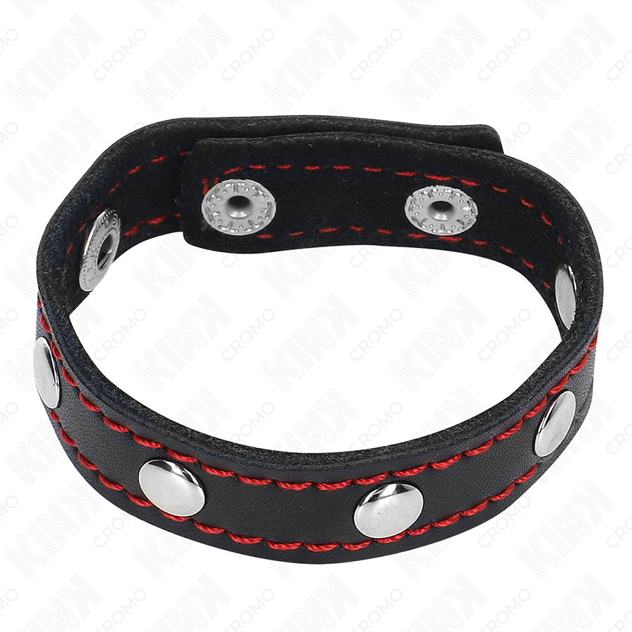 KINK - LEATHER PENIS RING WITH PRESSURE CLOSURE RED LINING 21 X 1.5 CM