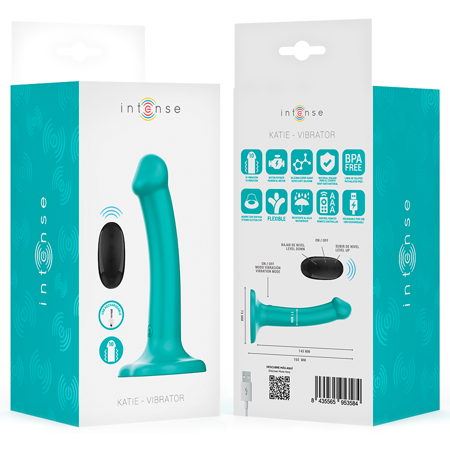 INTENSE - KATIE VIBRATOR WITH SUCTION CUP 10 VIBRATIONS BLUE REMOTE CONTROL