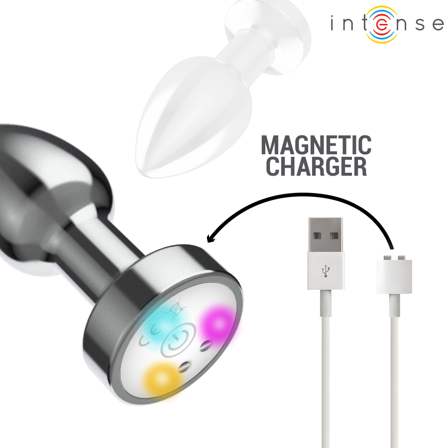 INTENSE - VIBRATING METAL ANAL PLUG WITH LED LIGHTS AND REMOTE CONTROL - SIZE M