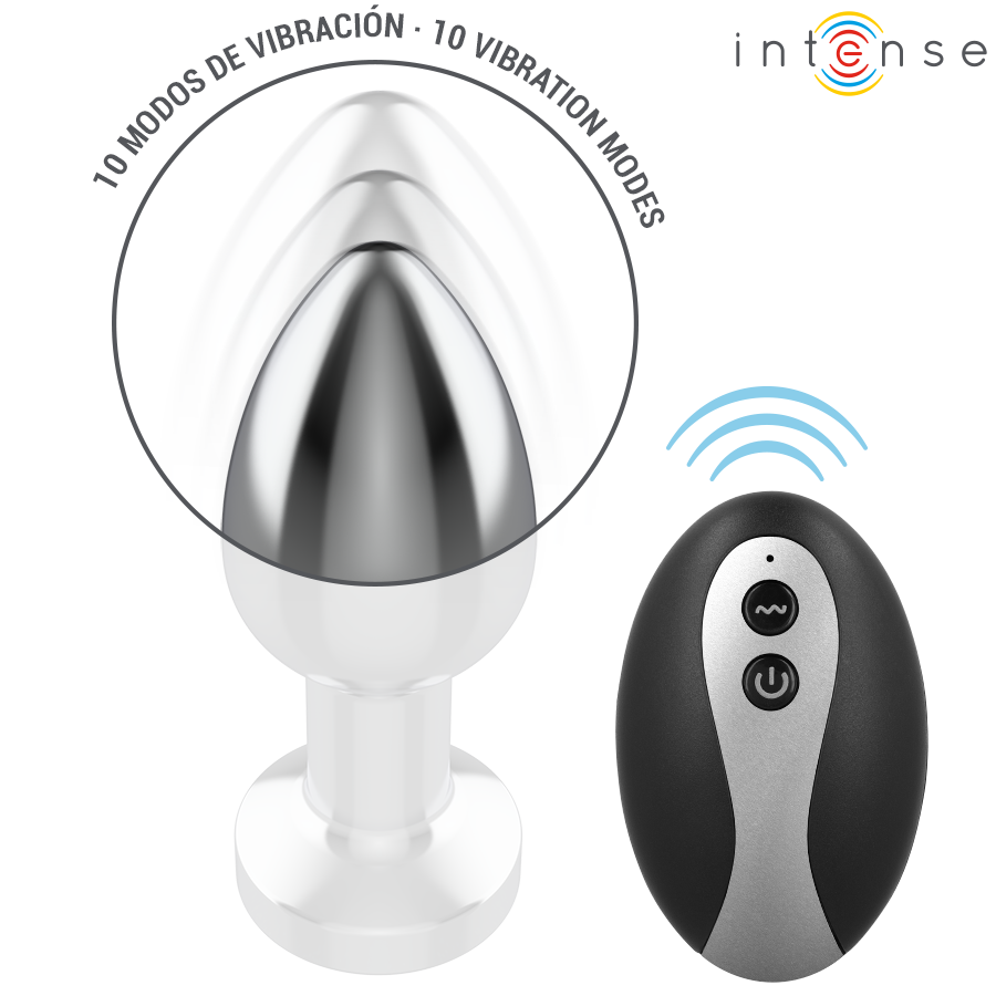 INTENSE - VIBRATING METAL ANAL PLUG WITH LED LIGHTS AND REMOTE CONTROL - SIZE M