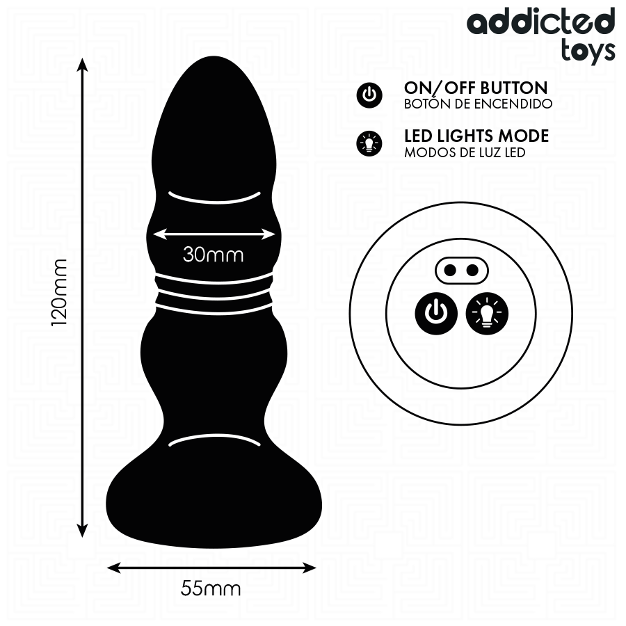 ADDICTED TOYS - THRUSTING VIBRATING ANAL PLUG, LED LIGHT REMOTE CONTROL