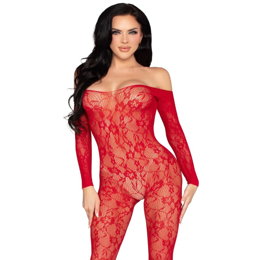 LEG AVENUE - 89366 LACE LINGERIE BODYSTOCKING RED - ONE SIZE