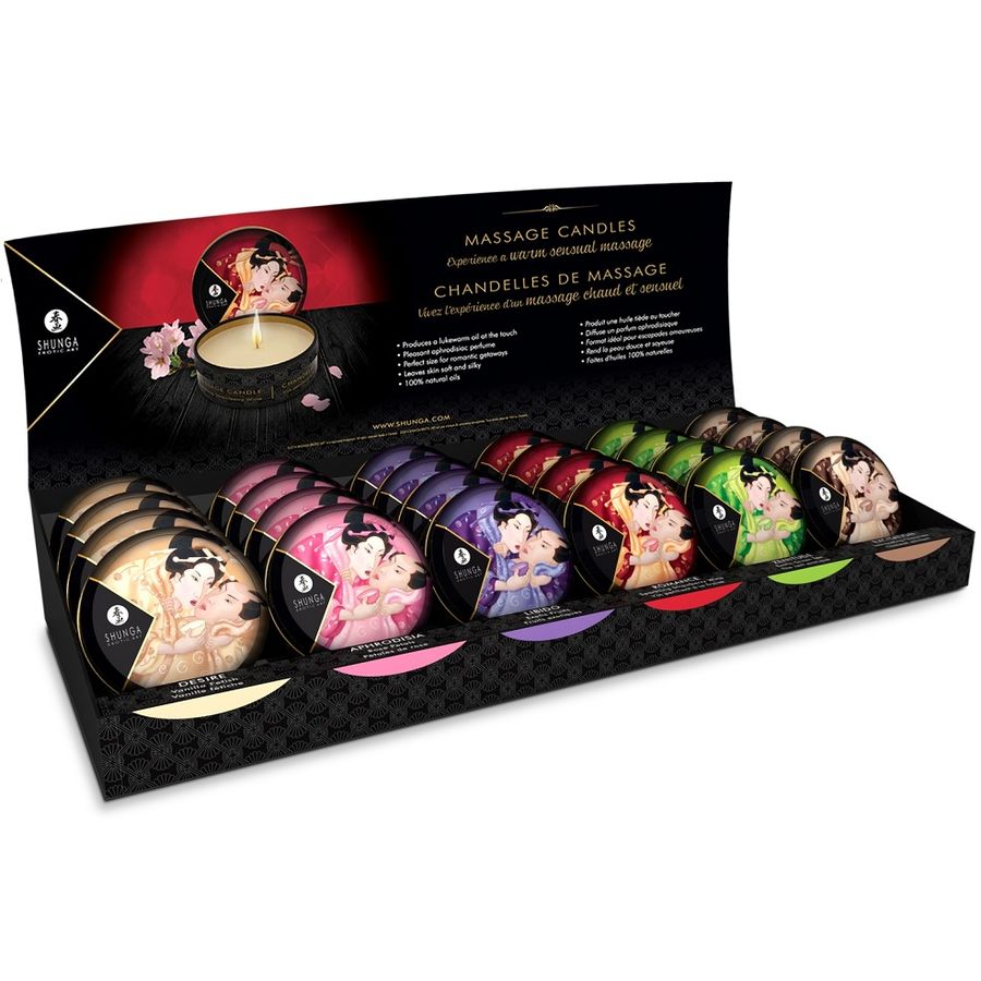 SHUNGA - MINI CARESS BY CANDLELIGHT DISPLAY MASSAGE CANDLES 24 UNITS