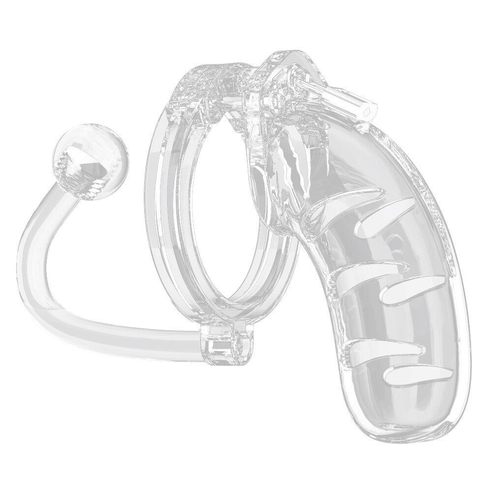 Man Cage 11Male 4.5 Inch Clear Chastity Cage With Anal Plug