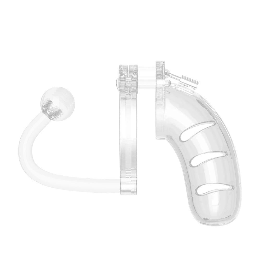 Man Cage 11Male 4.5 Inch Clear Chastity Cage With Anal Plug