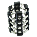 OHMAMA FETISH - PENIS CAGE WITH METAL RINGS AND LEATHER STRAPS