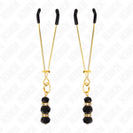 KINK - GOLD THIN NIPPLE CLAMPS WITH 3 BLACK GLASS BEADS 7 CM