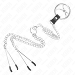 KINK - TRIPLE CHROME METAL PENIS RING 3 CM TO 4.5 CM WITH 26 CM METAL CHAIN AND NIPPLE CLIPS