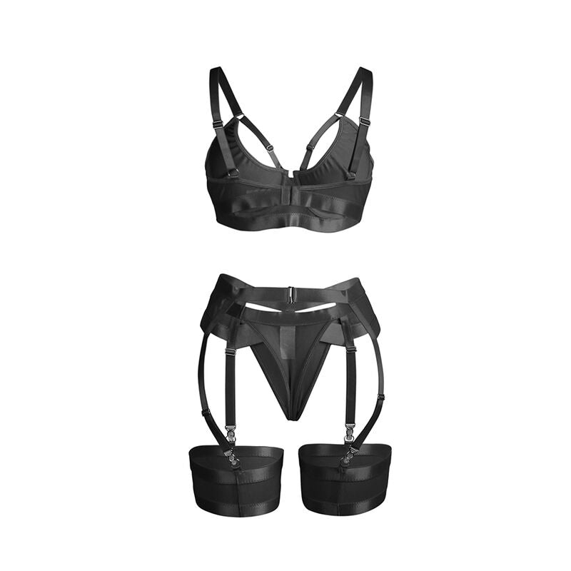 SUBBLIME - 955236 BLACK BONDAGE BRA WITH GARTER SET S/M