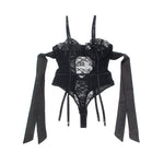 SUBBLIME - 955502 LACE BODYSUIT WITH BOWS AND GARTERS BLACK L/XL