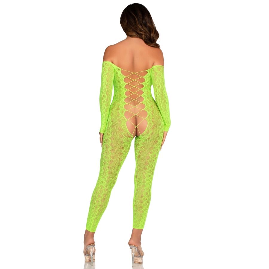 LEG AVENUE - CROTCHLESS BODYSTOCKING EXOTIC SNAKE LACE NEON GREEN