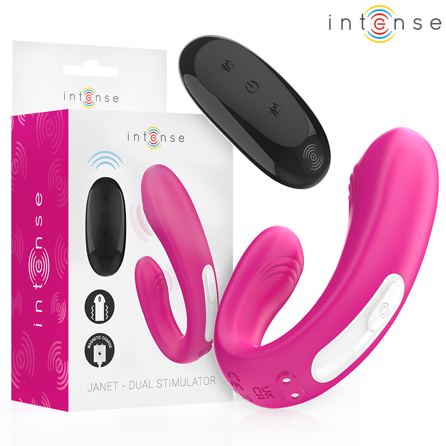 INTENSE - JANET DUAL U-SHAPED STIMULATOR AND VIBRATOR WITH REMOTE CONTROL PINK