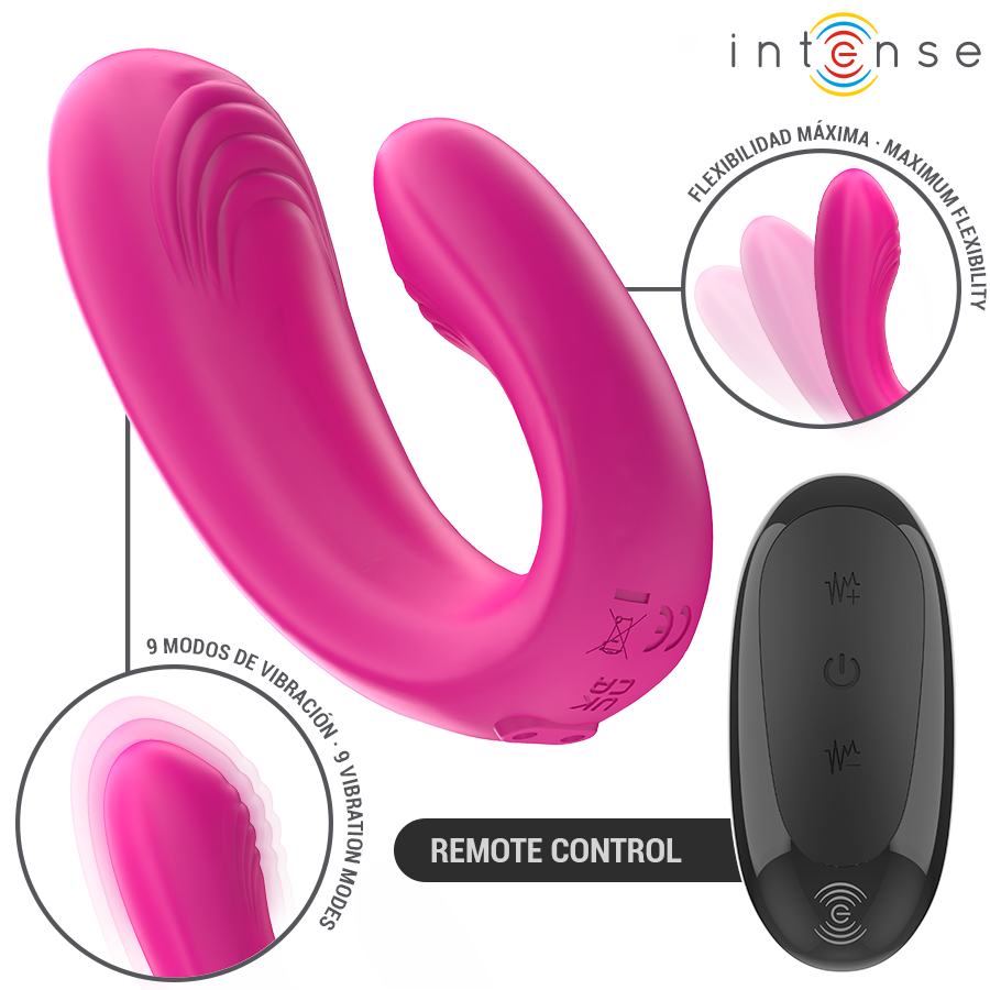 INTENSE - JANET DUAL U-SHAPED STIMULATOR AND VIBRATOR WITH REMOTE CONTROL PINK