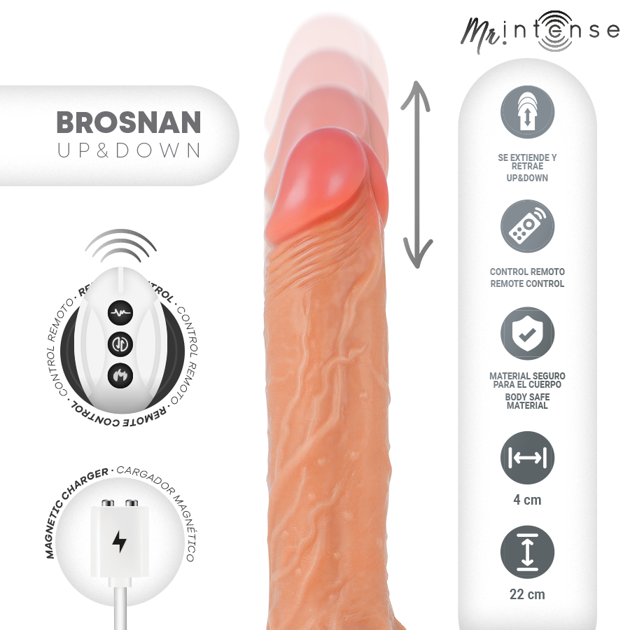 MR INTENSE - BROSNAN REALISTIC MULTIFUNCTIONAL WITH VIBRATION, UP AND DOWN REMOTE CONTROL, 22 CM - OR - 4 CM