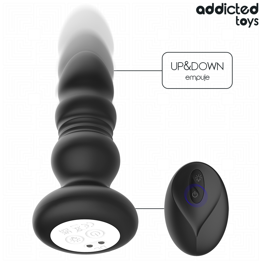ADDICTED TOYS - THRUSTING VIBRATING ANAL PLUG, LED LIGHT REMOTE CONTROL
