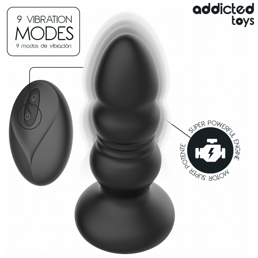 ADDICTED TOYS - THRUSTING VIBRATING ANAL PLUG, LED LIGHT REMOTE CONTROL