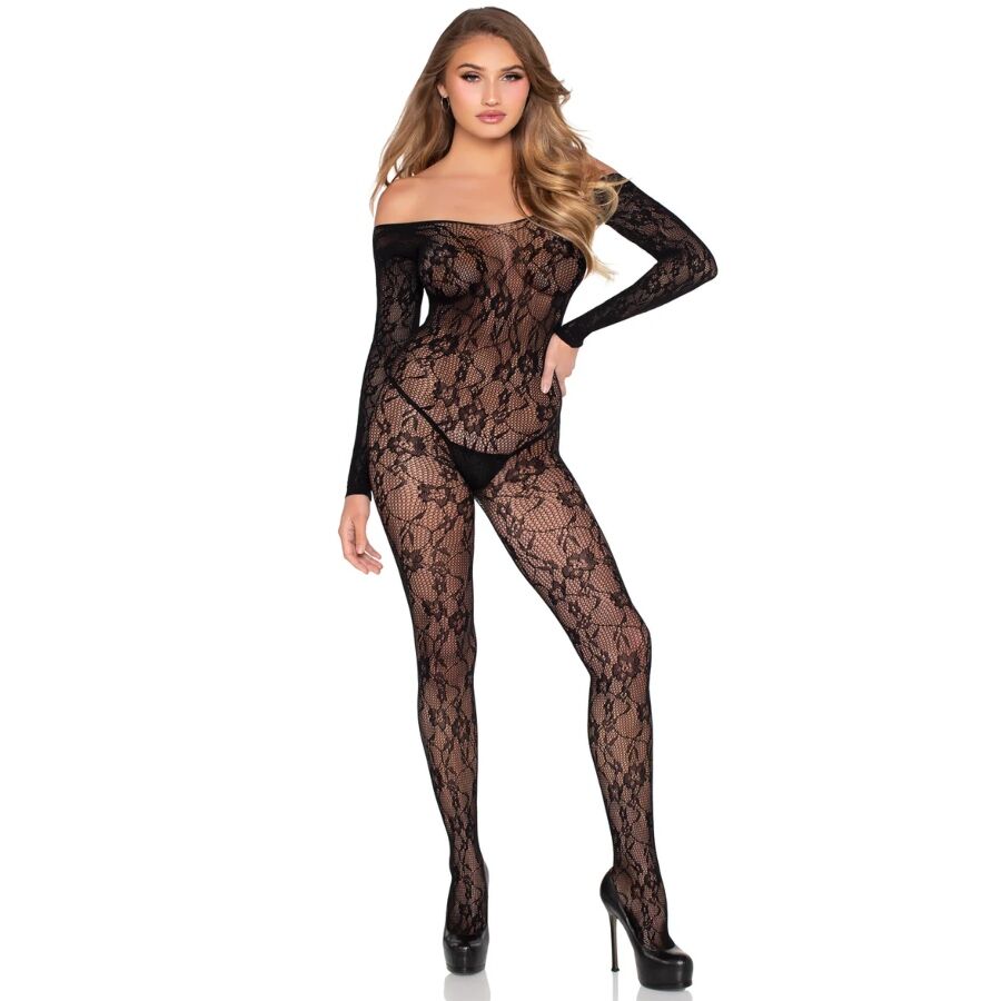 LEG AVENUE - 89366 LACE LINGERIE BODYSTOCKING BLACK - ONE SIZE