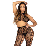 LEG AVENUE - 89372 CROP TOP & CROTCHLESS TIGHTS BLACK - ONE SIZE