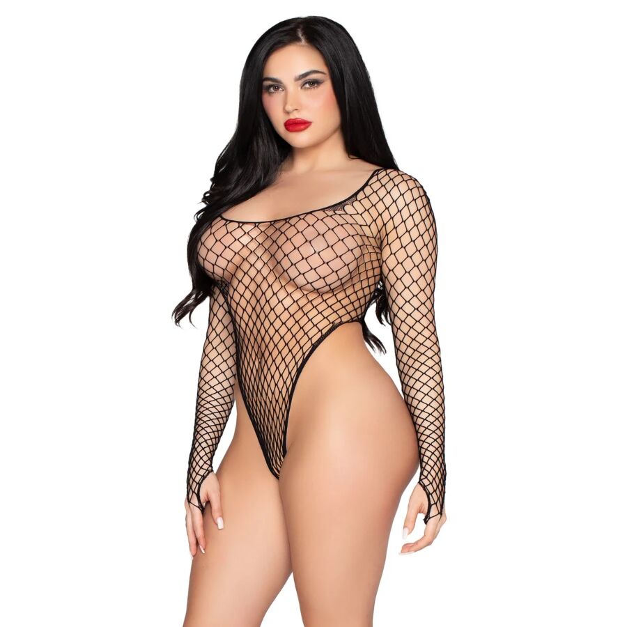 LEG AVENUE - 89377 HIGH-CUT INDUSTRIAL NET BODYSUIT BLACK - ONE SIZE