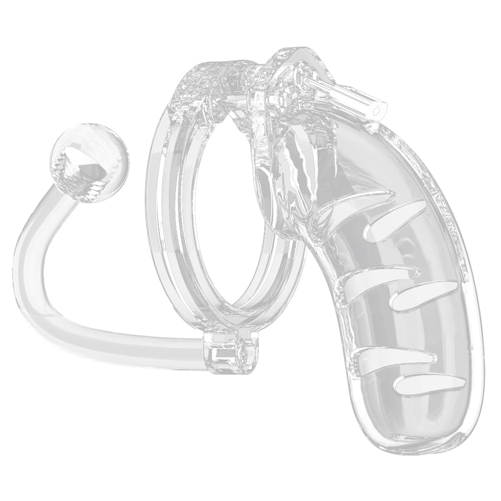 Man Cage 11Male 4.5 Inch Clear Chastity Cage With Anal Plug
