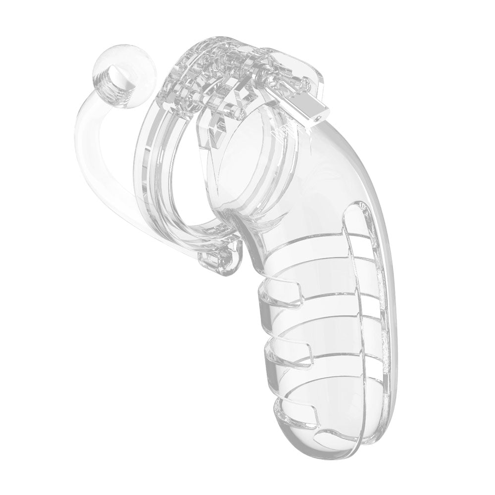 Man Cage 12Male 5.5 Inch Clear Chastity Cage With Anal Plug
