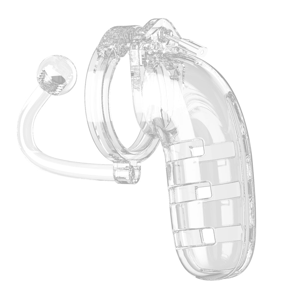 Man Cage 12Male 5.5 Inch Clear Chastity Cage With Anal Plug